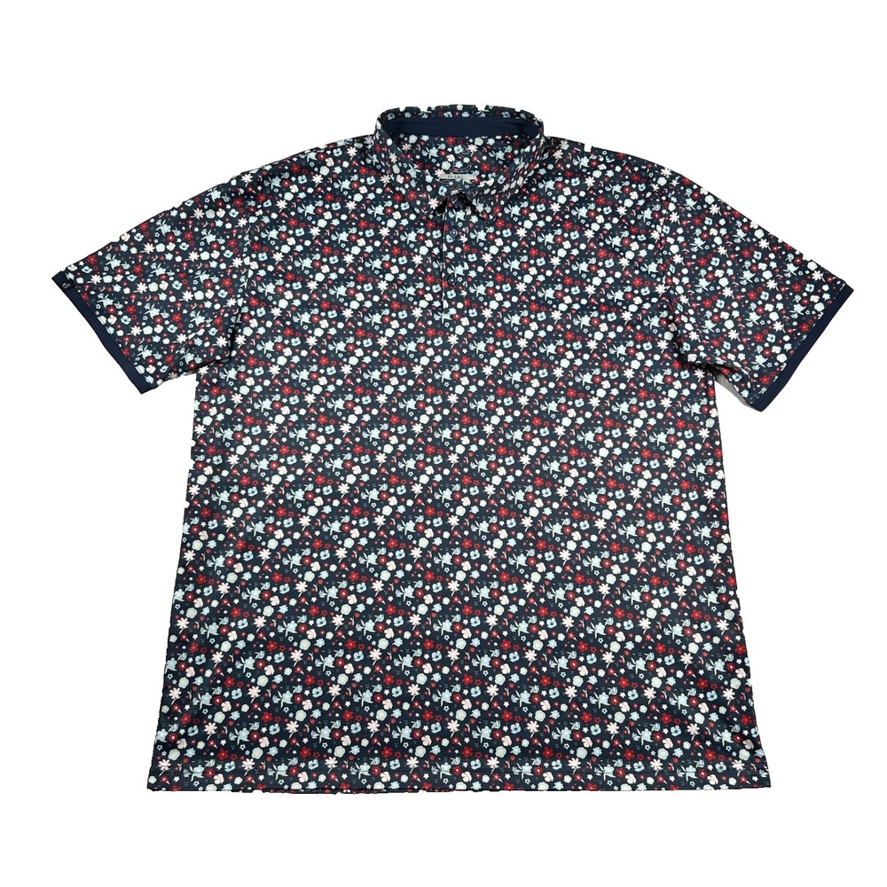 Swannies Golf Shirt Mens 2xl Polo Floral Performance Navy Blue Preppy Stretch